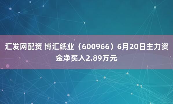 汇发网配资 博汇纸业（600966）6月20日主力资金净买入2.89万元