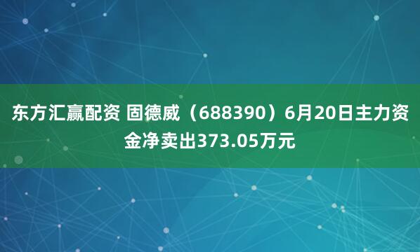 东方汇赢配资 固德威（688390）6月20日主力资金净卖出373.05万元