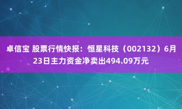 卓信宝 股票行情快报:恒星科技(002132)6月23日主力资金净卖出494.09万元