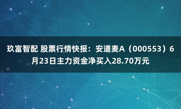 玖富智配 股票行情快报:安道麦A(000553)6月23日主力资金净买入28.70万元